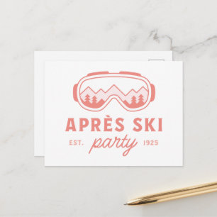 Carte Postale Fête d'après-ski filles nuit ski esthétique rose
