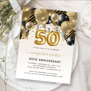 Carte Postale Fête d'arche de ballons Noir Or pour le 50e Annive