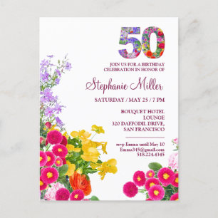 Carte Postale Fête de 50e anniversaire floral moderne 50 ans fêt