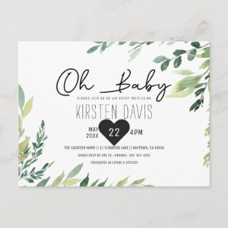 Carte Postale Fête de bébé Oh Baby Greenery Bébé Genre Neutre