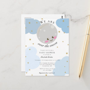 Carte Postale Fête de Bébé Pleine Lune Bleu Mignon Kawaii