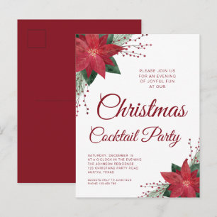 Carte Postale Fête de cocktail de Noël élégante poinsettia rouge
