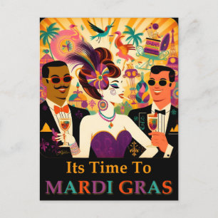 Carte Postale Fête de Cocktail Mardi Gras du Milieu du Siècle