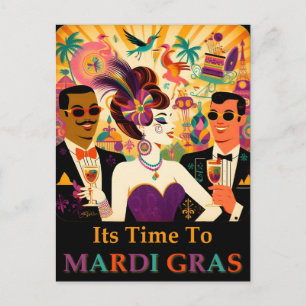 Carte Postale Fête de cocktail rétro milieu du siècle Mardi Gras