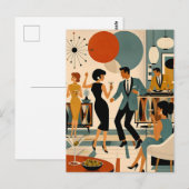 Carte Postale Fête de danse martini branchée milieu du siècle mo (Devant / Derrière)