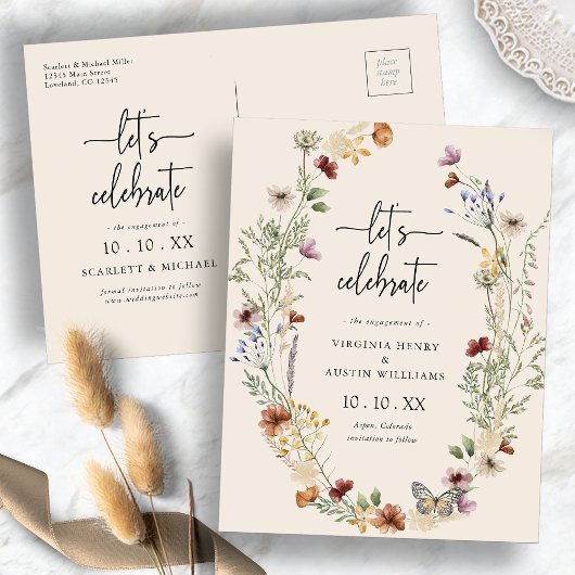 Carte Postale Fête de fiançailles Boho