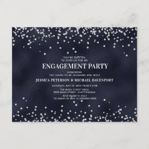 Carte Postale Fête de fiançailles paillettes bleu marine argenté