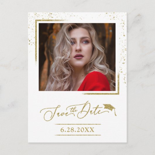 Carte Postale Fête de fin d'études Chic Script Save The Date Pai (Devant)