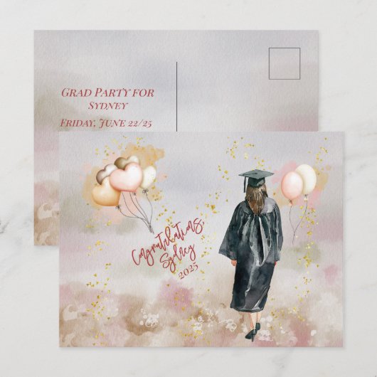 Carte Postale Fête de fin d'études Félicitations à ma fille (Devant / Derrière)