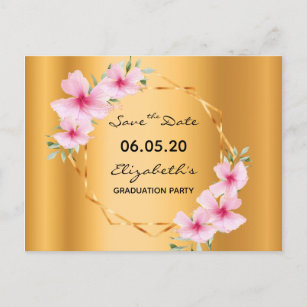 Carte Postale Fête de graduation or rose florales géométrique