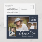 Carte Postale Fête de graduation photo bleu moderne (Devant / Derrière)