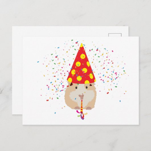 Carte Postale Fête de hamster - Animaux faisant la fête (Devant / Derrière)