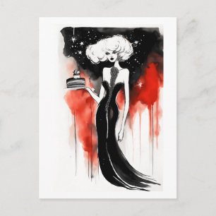 Carte Postale Fête de la mode. Belle femme avec gâteau