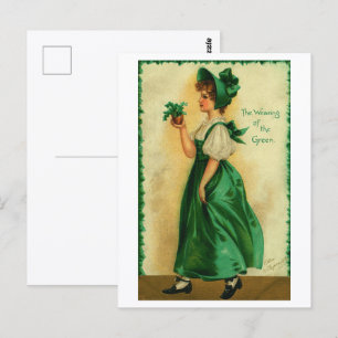 Carte Postale Fête de la Saint-Patrick vintage : jeune femme por