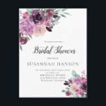 Carte Postale Fête de l'mariée florale mauve Sangria<br><div class="desc">Roses mauves,  mauves et sangria avec cartes postales d'invitation à la douche nuptiale verte assorties. Les zones de texte sont faciles à personnaliser avec vos propres informations,  mais si vous avez besoin d'aide,  envoyez-moi un courriel à shutterbug600@yahoo.com</div>