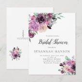 Carte Postale Fête de l'mariée florale mauve Sangria (Devant / Derrière)