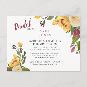 Carte Postale Fête de mariage florale d'automne Tournesol