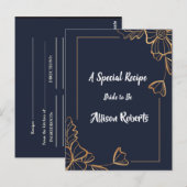 Carte Postale Fête de mariage Navy & floral doré (Devant / Derrière)