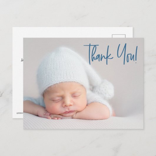 Carte Postale Fête de naissance bébé garçon bleu moderne style é (Devant / Derrière)