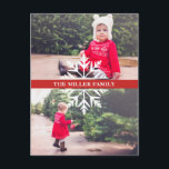 Carte Postale Fête de neige 2 photos<br><div class="desc">Carte postale de vacances avec bannière de flocon de neige avec votre nom.</div>