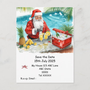 Carte Postale Fête de Noël au bord de la piscine – Le Père Noël