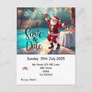 Carte Postale Fête de Noël au bord de la piscine – Le Père Noël