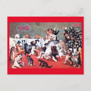 Carte Postale Fête de Noël avec chatons, Louis Wain Postc