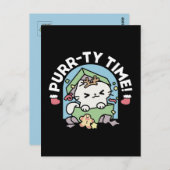 Carte Postale Fête de Noël avec Purr-ty Time Cat (Devant / Derrière)