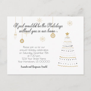 Carte Postale Fête de Noël élégante noire et dorée pour les Fête