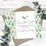 Carte Postale Fête de Noël familiale Enregistrer l'arbre des dat<br><div class="desc">Amusant aquarelle design de Noël. Tout le texte est ajustable et facile à changer pour vos besoins de partie. Enregistrez les cartes postales de la fête de Noël de la famille Date.</div>