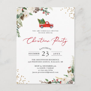 Carte Postale Fête de Noël Floral d'hiver Baies de houx Camion
