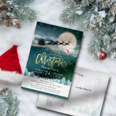 Carte Postale Fête de Noël Santa Hat Reindeer Sleigh