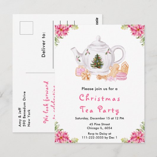 Carte Postale Fête de Noël Thé à la rose (Devant / Derrière)