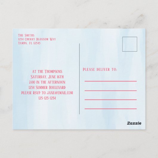 Carte Postale Fête de piscine à pivots en aquarelle simple (Dos)