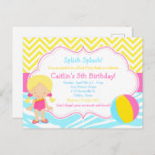 Carte Postale Fête de piscine pour fille blonde (Devant / Derrière)