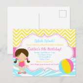 Carte Postale Fête de piscine pour fille brune Bash Party (Devant / Derrière)