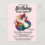 Carte Postale Fête de piscine Queue de sirène Turquoise Or Rose  (Devant)