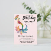 Carte Postale Fête de piscine Queue de sirène Turquoise Or Rose  (Debout devant)