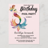 Carte Postale Fête de piscine Queue de sirène Turquoise Or Rose  (Devant)