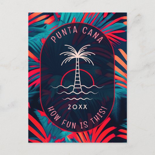 Carte Postale Fête de plage à Punta Cana Feuilles de palmier cou (Devant)