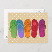 Carte Postale Fête de plage de sandales tongs - points de sable (Devant / Derrière)