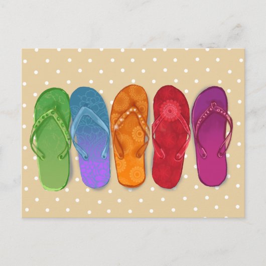 Carte Postale Fête de plage de sandales tongs - points de sable (Devant)