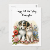 Carte Postale Fête de premier anniversaire personnalisée pour bé (Devant / Derrière)