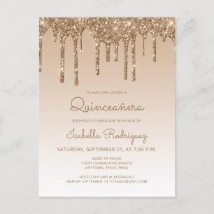 Carte Postale Fête de Quinceañera avec des Gouttes de Paillettes