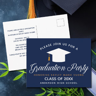 Carte Postale Fête de remise de diplômes bleu marine chic modern