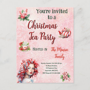 Carte Postale Fête de thé de Noël Peppermenthe Pink Snowflake