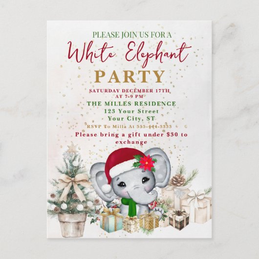 Carte Postale Fête d'échange de cadeaux éléphant blanc (Devant)