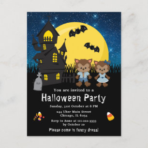 Carte Postale Fête déguisée Halloween Loup-Garou Bleu