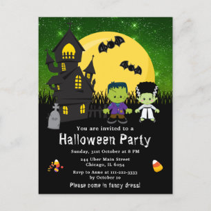 Carte Postale Fête déguisée Halloween Monstres Verts