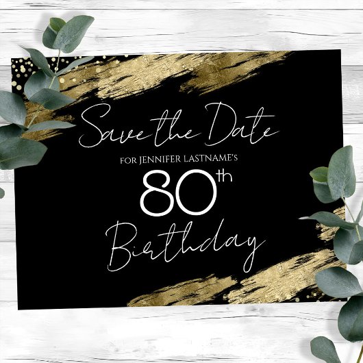 Carte Postale Fête des 80 ans Or Noir Save the Date